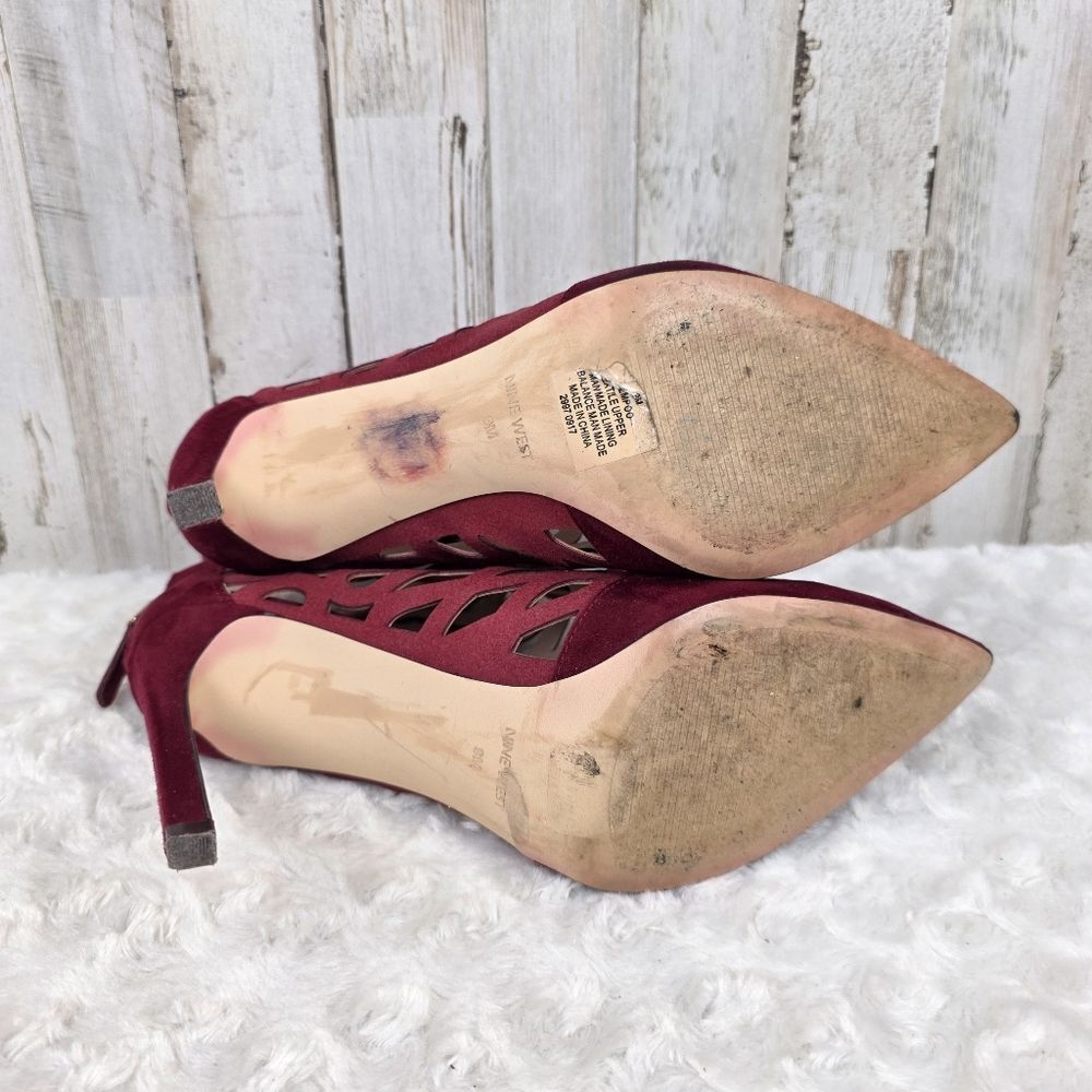 Nine West Tempo Laser Cut Geometric Bootie Maroon Red Size 9 - Picture 7 of 9